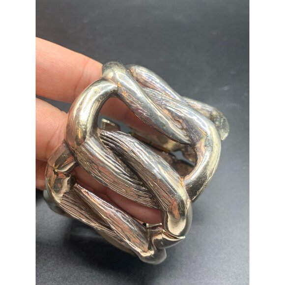 Brian Bergner Bracelet Sterling Silver Statement Hinged Modernist Bangle Signed - Picture 3 of 7